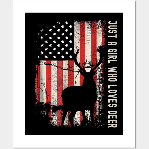 Just A Girl Who Loves Deer American Flag Wall Art by Oska Like